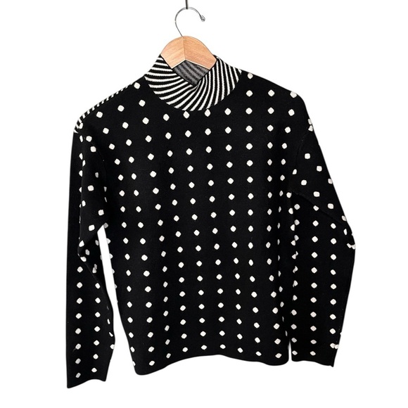 Anthropologie Lizzie Mock Neck Sweater Mixed Print Polka Dot Strips - Picture 2 of 11